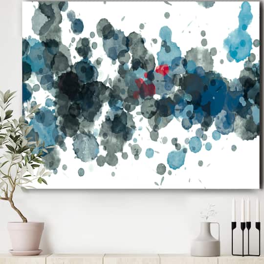 Designart - Explosion Of Oil Paint In Drops Of Black And Blue - Modern Canvas Wall Art Print
